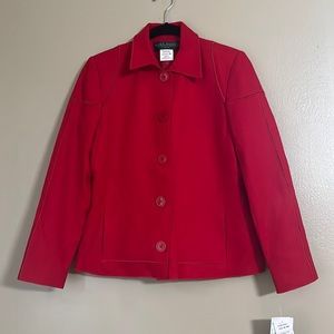 Harve Benard Red Button Down Long Sleeve Wool Blend Blazer Sz 6P Work Career